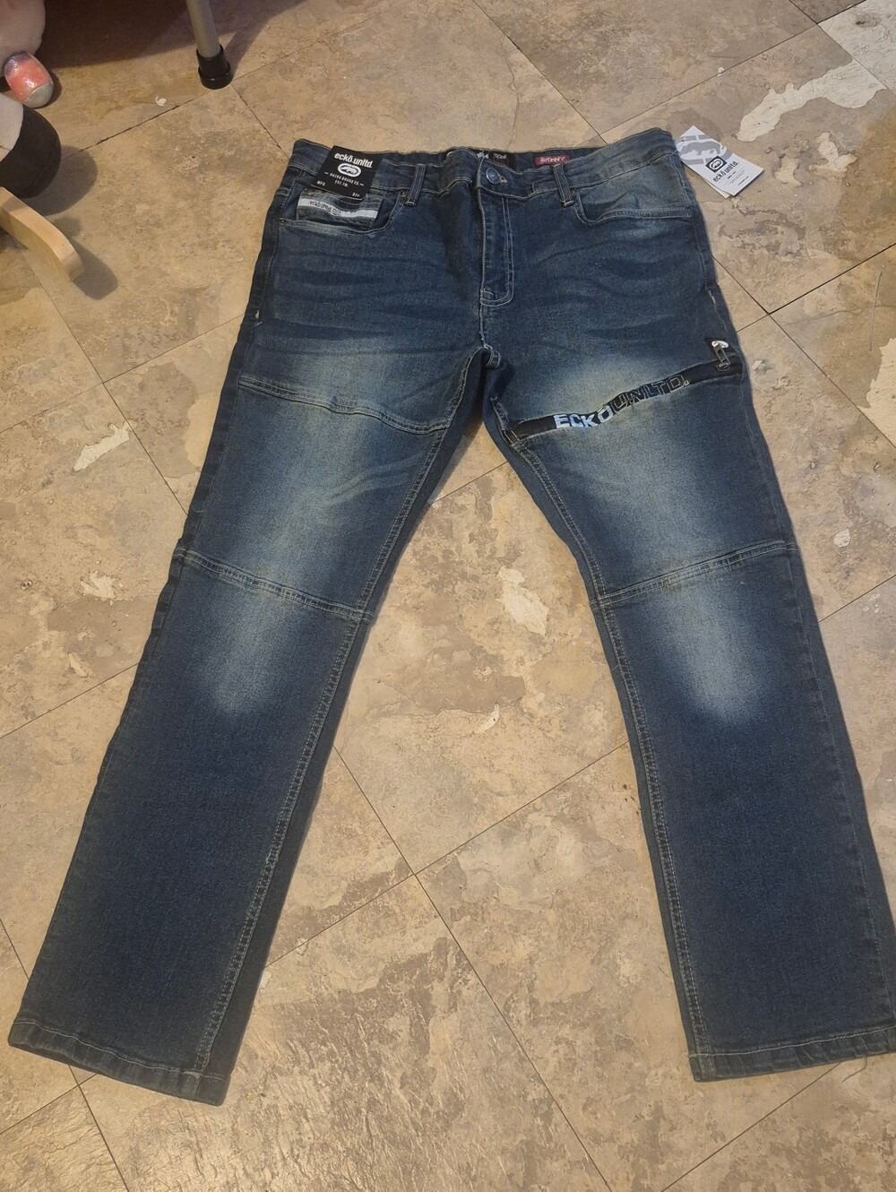 Ecko Unltd Men’s Jeans Size 36 Skinny Dirty Dozen Zip Thigh Logo Denim NWT